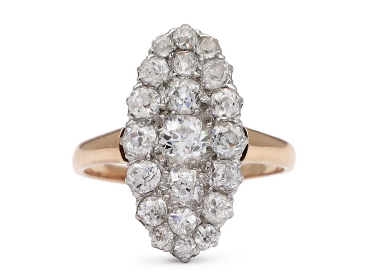 Edwardian diamond oval cluster engagement ring in 18kt gold