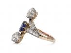 Edwardian sapphire and diamond vertical three stone ring in gold