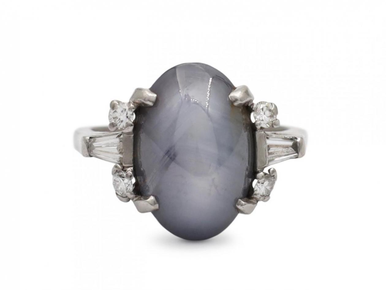 Art Deco star sapphire and diamond solitaire ring in platinum