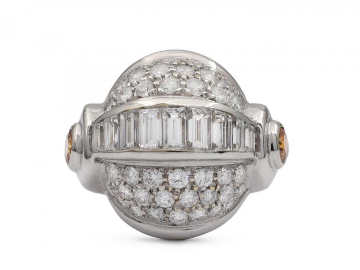 Art Deco style circular bombe diamond cluster ring in 18kt white gold