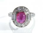 1950s star ruby and diamond oval cluster ring in platinum