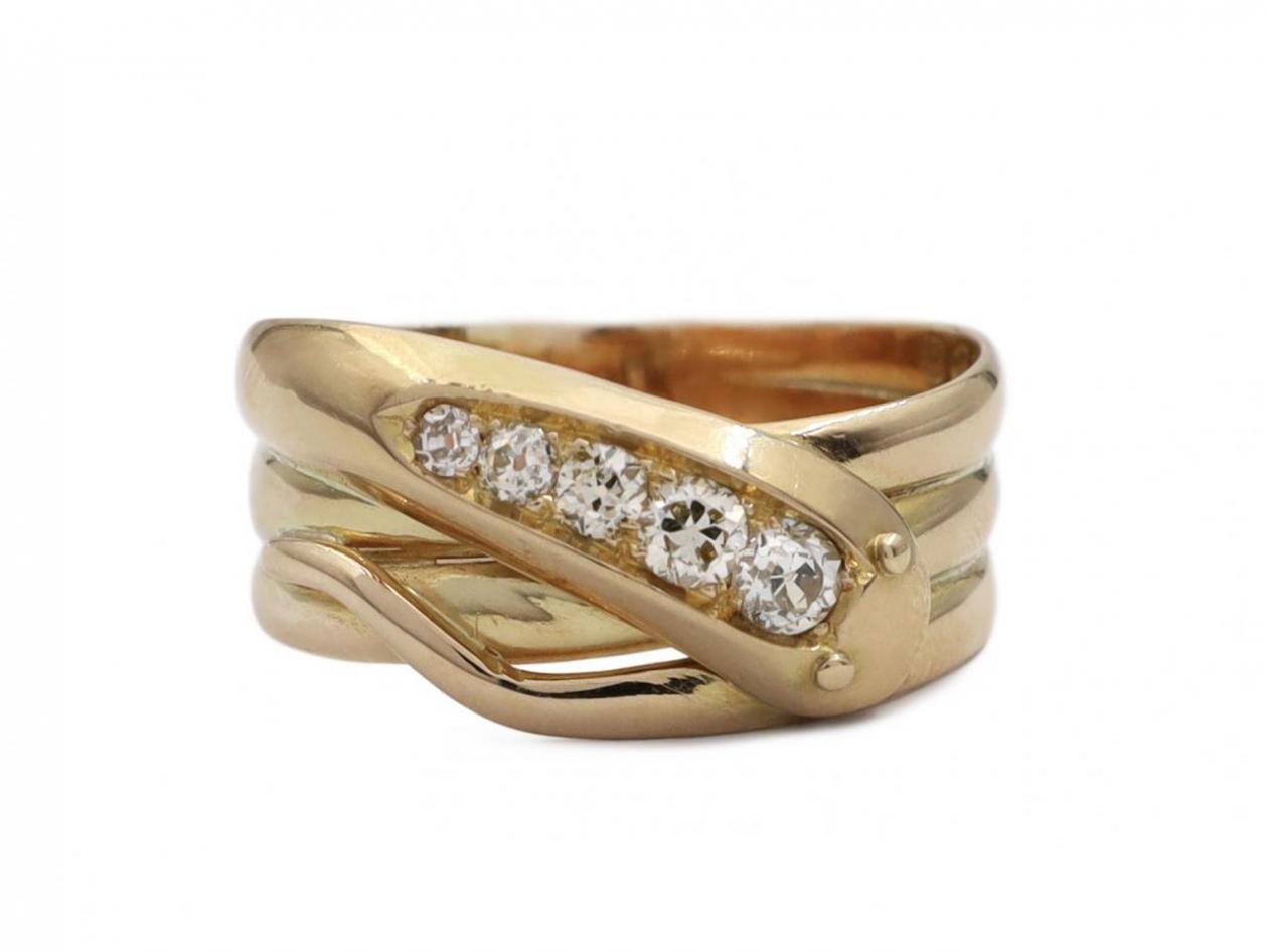 1914 diamond set coiling serpent ring in 18kt yellow gold