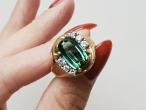 Vintage 3.00ct green tourmaline and diamond cocktail ring in 18kt gold
