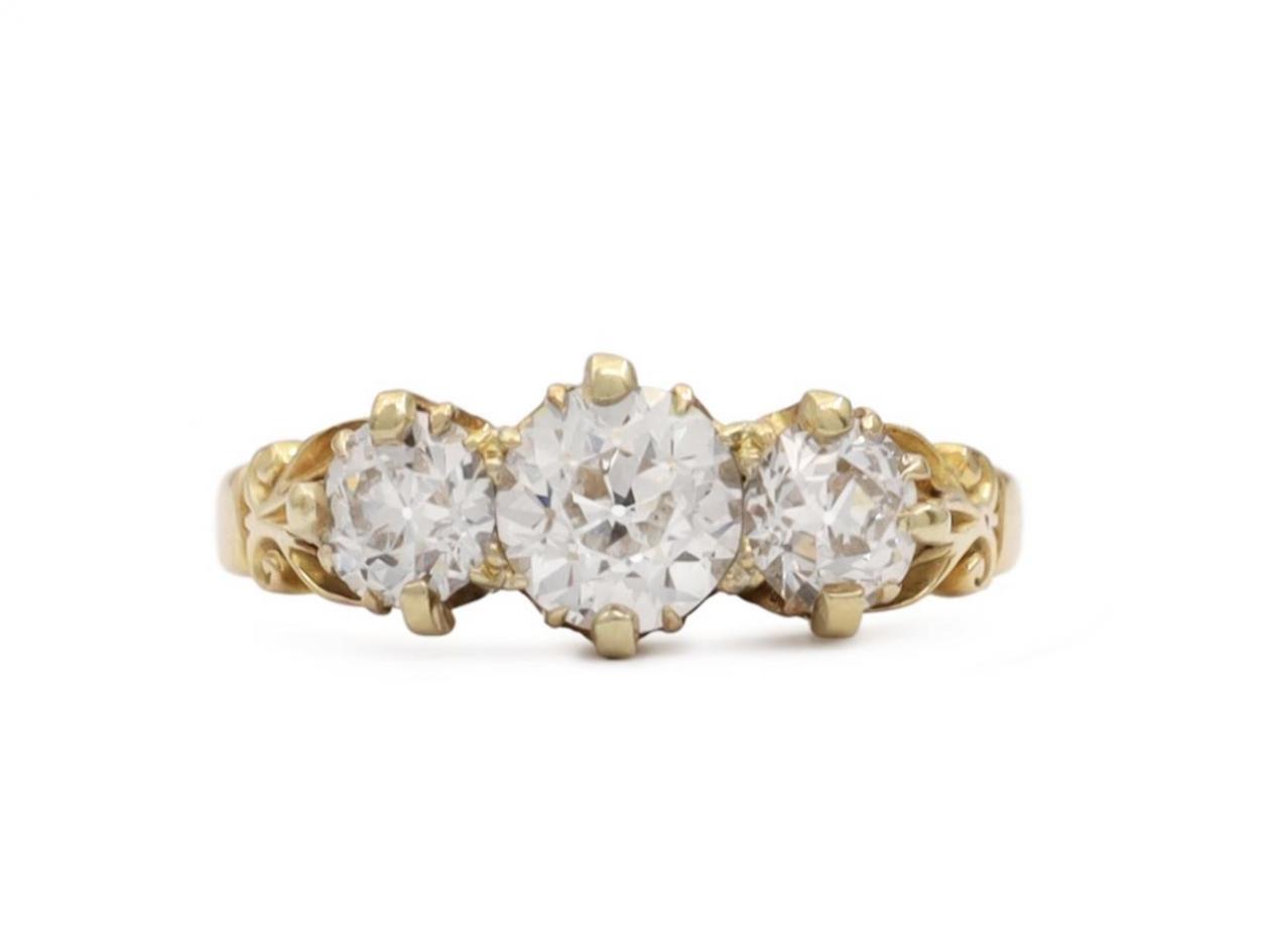 Victorian three stone diamond engagement ring in 18kt yellow gold