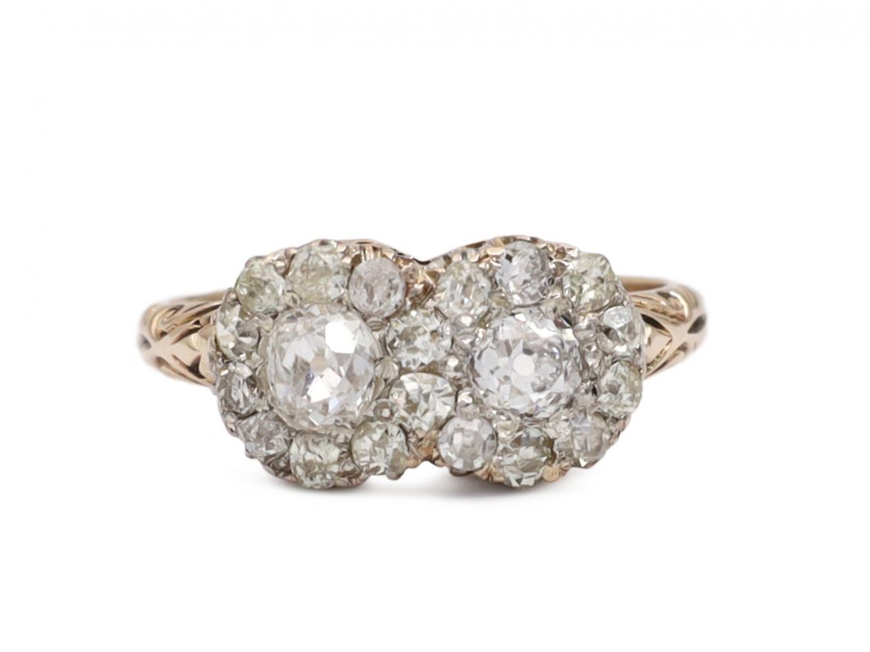 Victorian diamond double coronet cluster ring in 18kt yellow gold