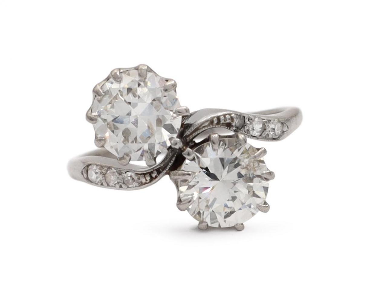 Edwardian diamond 'toi et moi' two stone ring in platinum