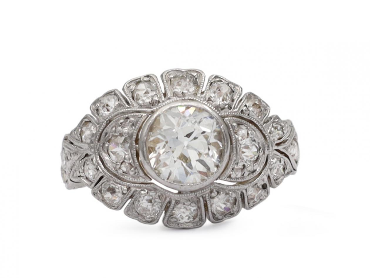 Early Art Deco diamond three stone bombe cluster ring