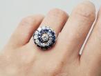 1960s diamond and sapphire screw cluster ring in 18kt white gold