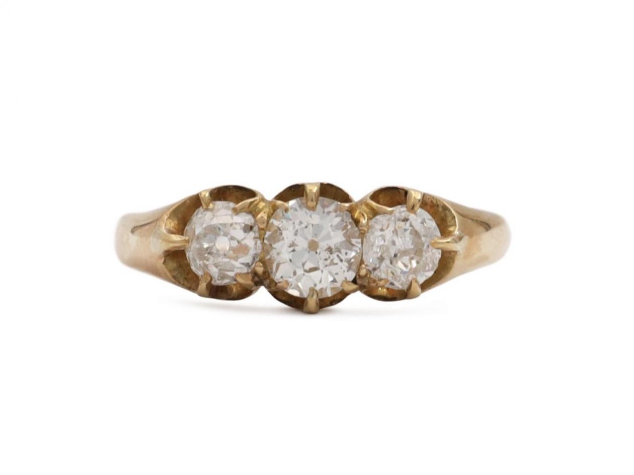 1888 Old European cut diamond three stone ring in 18kt gold