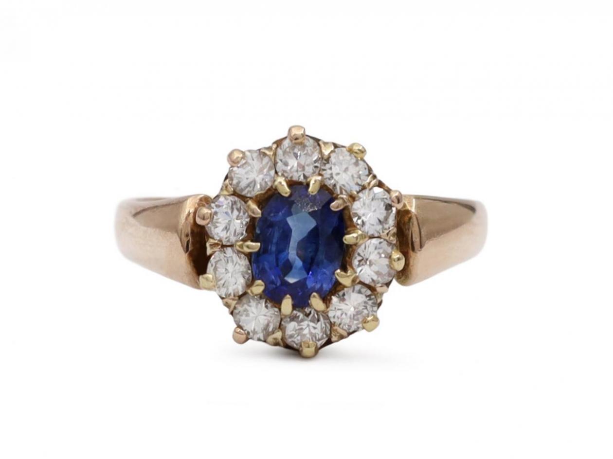 Victorian sapphire and diamond coronet cluster ring in 18kt gold