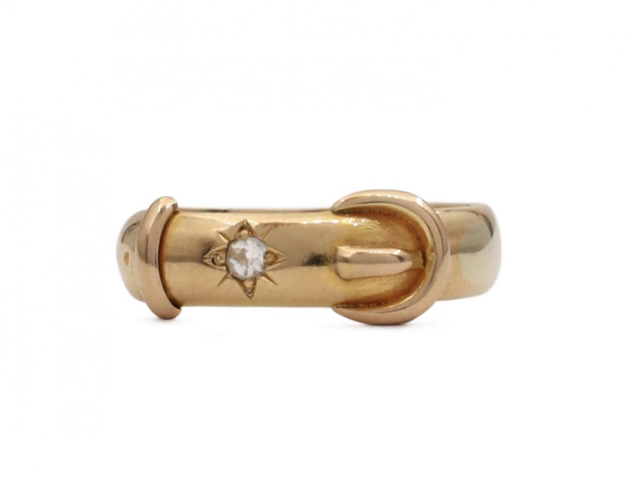 1895 diamond set buckle ring in 18kt yellow gold