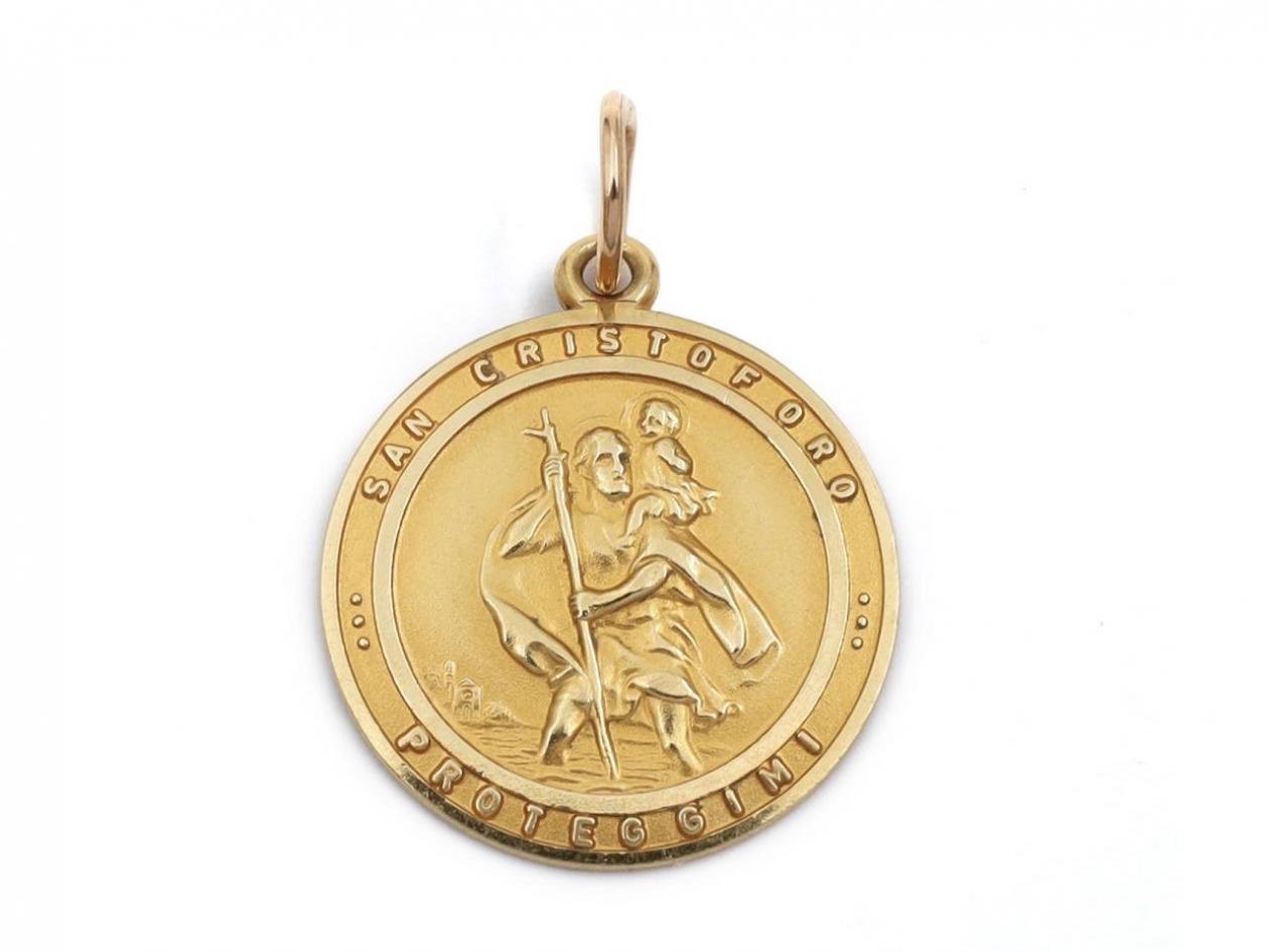 Vintage Italian St.Christopher pendant in 18kt yellow gold