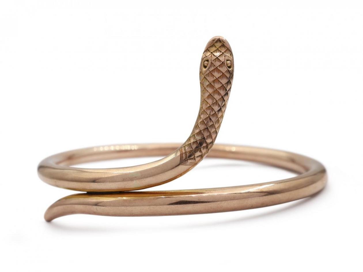 Vintage hollow serpent mid arm bangle in 9kt rose gold