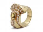 1990s fancy yellow sapphire and diamond tank ring in 18kt yellow gold