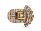 1990s fancy yellow sapphire and diamond tank ring in 18kt yellow gold