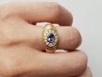 French retro sapphire and diamond terraced bombe cluster ring