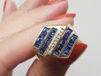 Retro diamond and sapphire signet ring in 18kt gold