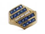 Retro diamond and sapphire signet ring in 18kt gold