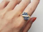 Retro diamond and sapphire signet ring in 18kt gold