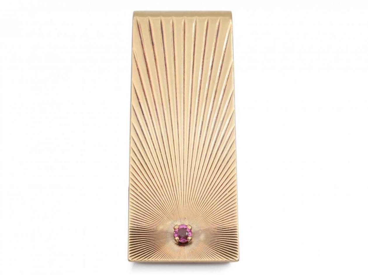 1950s pink sapphire sunburst money clip in 14kt yellow gold