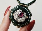 Antique ruby and diamond crescent moon ring