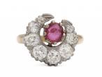 Antique ruby and diamond crescent moon ring