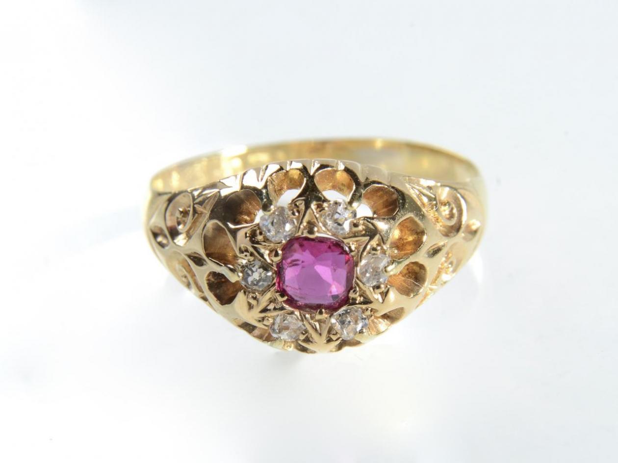 Victorian ruby and diamond coronet cluster ring