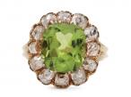 Victorian peridot and diamond coronet cluster ring in gold