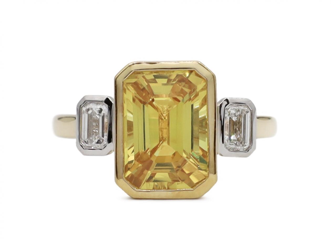 Contemporary 2.50ct fancy yellow sapphire and diamond ring