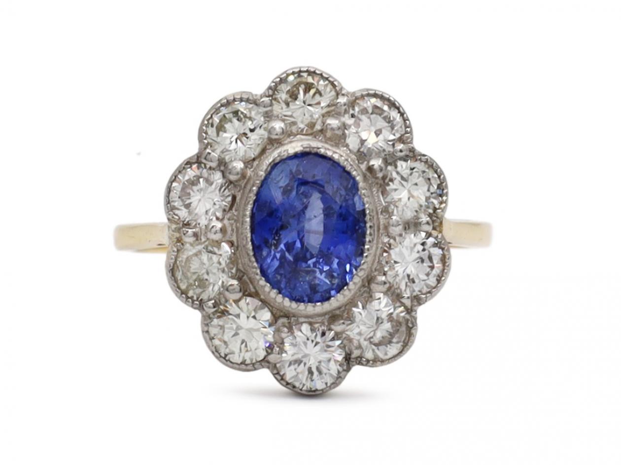 1950s Ceylon sapphire and diamond floral cluster ring