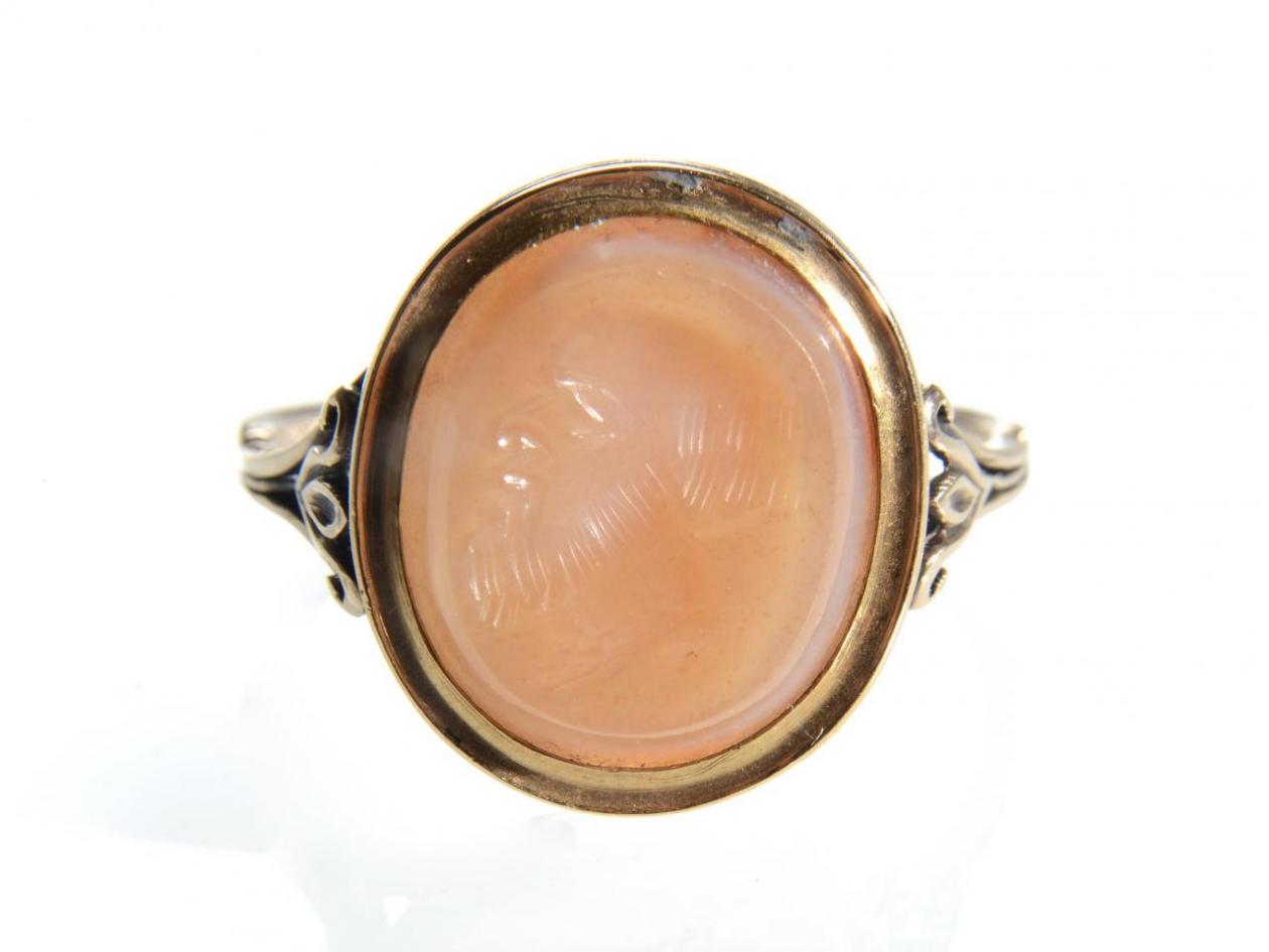 Antique carnelian ring with intaglio of a bearded man