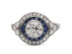 Art Deco style double row diamond and sapphire target ring