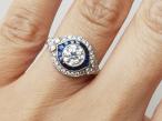 Art Deco style double row diamond and sapphire target ring