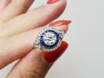 Art Deco style double row diamond and sapphire target ring