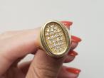 Vintage Italian diamond oval plaque ring in 18kt yellow gold