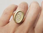 Vintage Italian diamond oval plaque ring in 18kt yellow gold