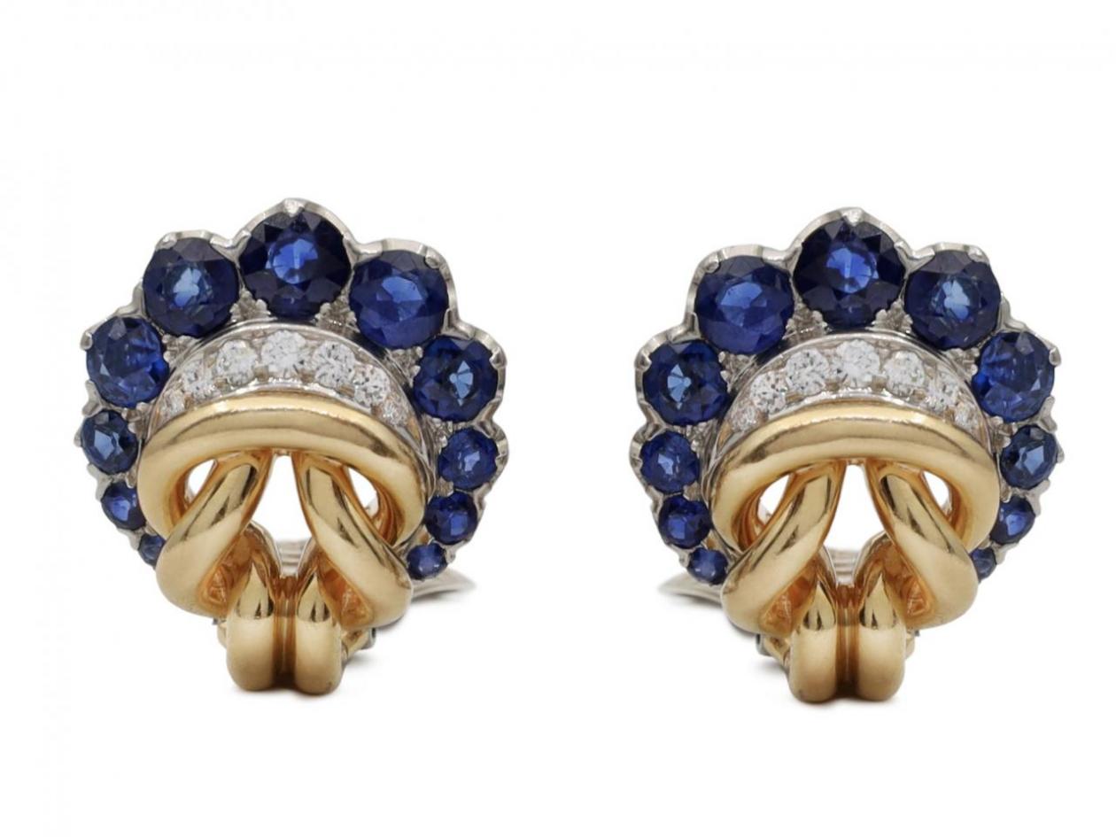 1940s sapphire and diamond earrings and bracelet suite in 18kt gold