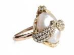 French Art Nouveau praying mantis pearl and diamond ring