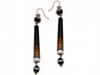 Victorian banded onyx sphere and barrel long drop earrings