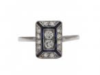 French Art Deco diamond and sapphire rectangular cluster ring