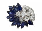 1960s diamond and marquise sapphire fancy cluster ring