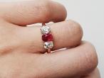 Antique ruby and Old Mine cut diamond three stone ring