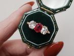 Antique ruby and Old Mine cut diamond three stone ring
