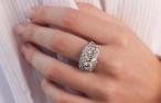 Art Deco style two stone diamond plaque ring in 18kt white gold