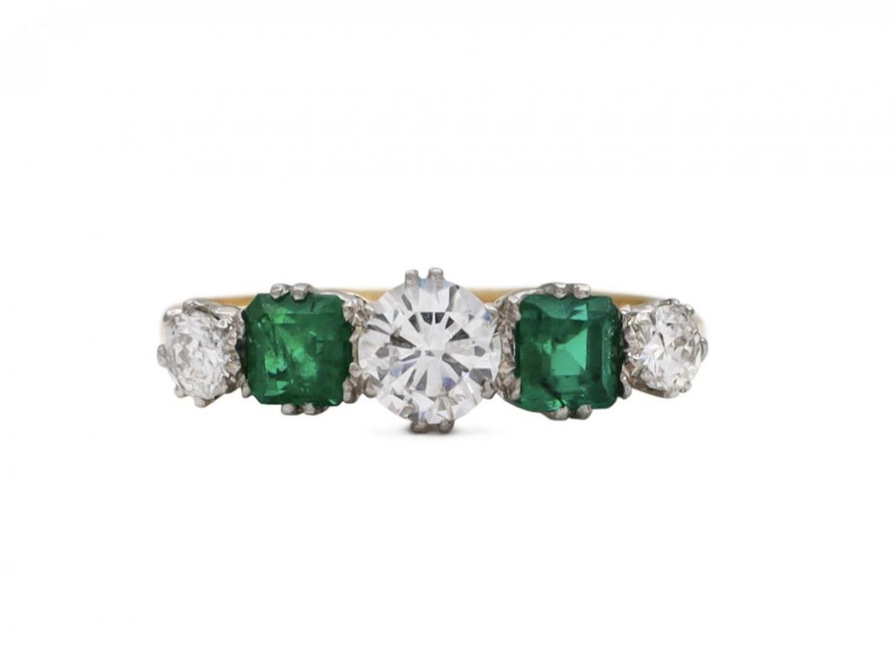 Vintage diamond and emerald five stone ring in gold