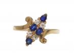 Edwardian sapphire and diamond diagonal navette cluster ring