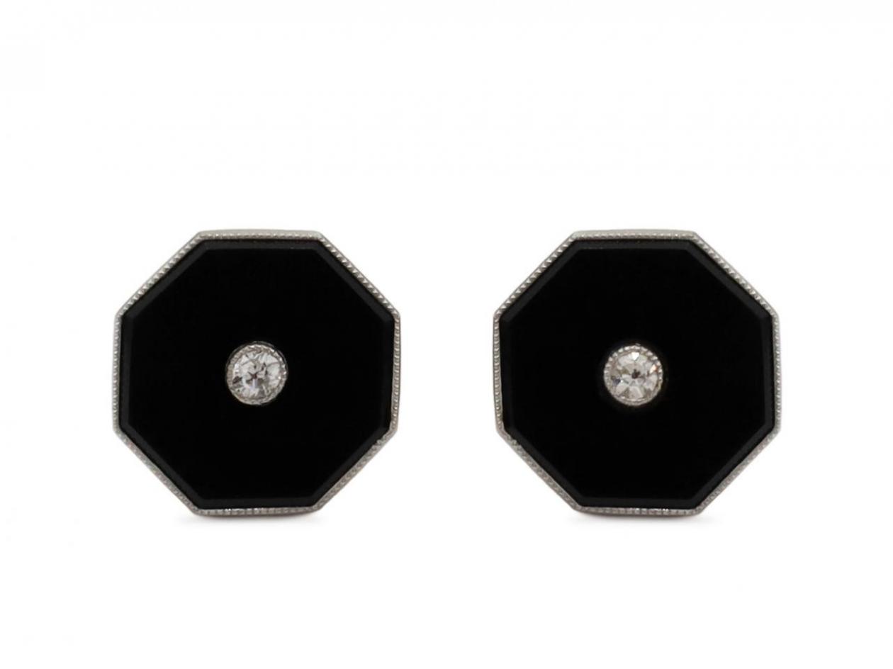 Art Deco converted diamond and onyx stud earrings