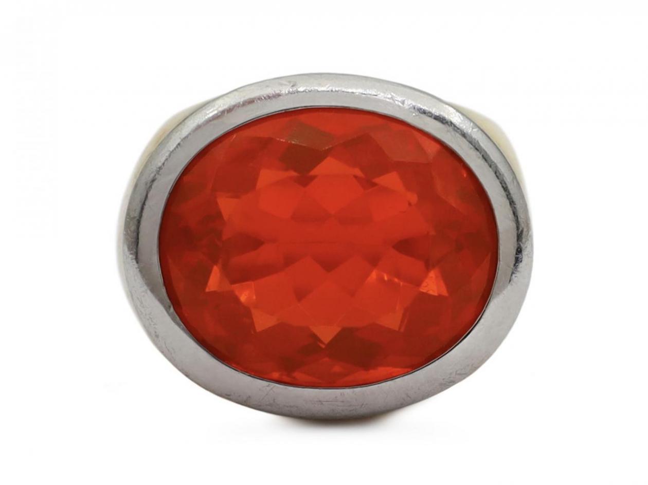Retro 7.50ct oval fire opal cocktail ring in platinum on gold