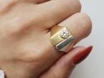 Vintage 18kt yellow and white gold diamond set rectangular signet ring