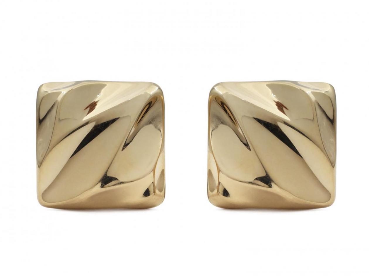 Vintage hollow square ripple earrings in 14kt yellow gold